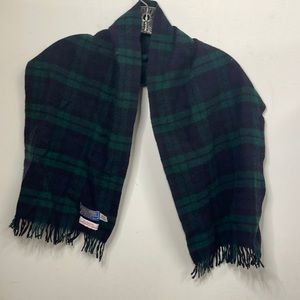 Pendleton vintage black watch wool scarf fringe green black blue